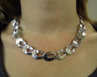 VINTAGE LINK NECKLACE, Silvertone, Wear 16 to 18 Inches, Rescued Repurposed Jewelry