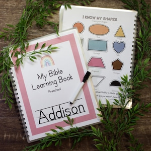 Christian Personalized Preschool Workbook Learning Activity Book Toddler Education Bible Study Material Reusable Dry Erase Practice Page