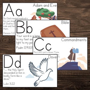 Bible Alphabet Flashcard Kid ABC Bible Card Set for Christian Preschool Learning Homeschool Sunday School Christian Bible School