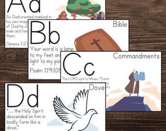 Bible Alphabet Flashcard Kid ABC Bible Card Set for Christian Preschool Learning Homeschool Sunday School Christian Bible School