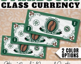 Starbooks Coffee Classroom Economy Money Reward System Classroom Currency Starbooks Coffee Shop Theme Starbooks Dollar Printable
