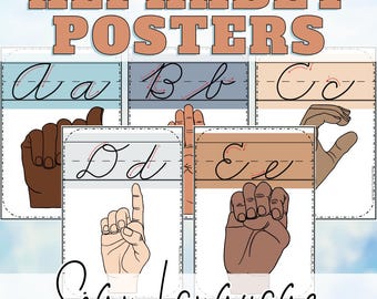 ASL Alphabet Posters for Classroom Zaner-Bloser Cursive Alphabet Bulletin Board Printable Classroom American Sign Language Decor