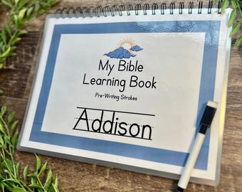 Christian Personalized Preschool Workbook Handwriting Bible Letter Tracing Pre-Writing Activity Book Homeschool Letter Tracing Learning Book