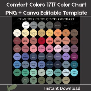 Comfort Colors 1717 Color Chart, 60 colors, Comfort Colors 1717 PNG, Comfort Colors Canva Template, Tshirt Color Guide, C1717 Color Table