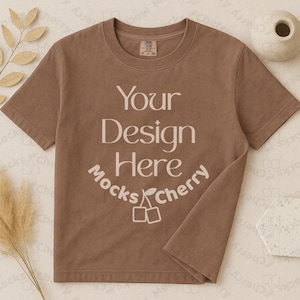 Comfort Colors 1717 Espresso Flat Lay Mockup  – Oversized Flatlay Brown Shirt Mock-up - Digital PNG - Retro Vintage Aesthetic Mock Full View