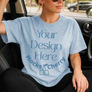 Comfort Colors 1717 Chambray Mockup: light Blue oversized Shirt (Digital Download PNG ), Car-Lifestyle, Sunmer Fall