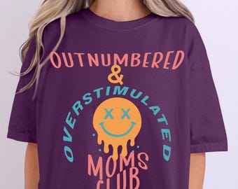 Comfort Colors Outnumbered & Ovestimulated Funny Mom T Shirt, Retro Mom Shirt, Funny Mom Tee, Mother's Day Gift, Gift for Mom