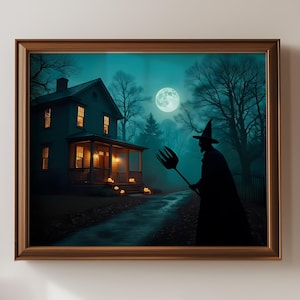 Framed Halloween Wall Art, Witchy Wall Decor, Halloween Poster, Spooky Home Decor, Framed Prints, Haunted House Artwork, Halloween Gift