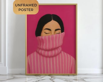 Hot Pink Wall Art,Minimalist Japandi Wall Art, Printed Poster, Girly Wall Art, Pink Wall Decor,Abstract Painting,Dorm Decor, Female Abstract