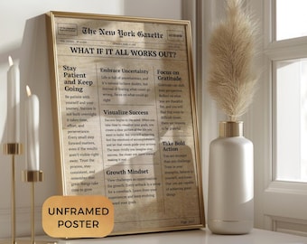 Retro Motivational Poster, What If It All Works Out, Unframed Wall Art Print, Office Decor, Inspirational Newspaper Quote, Trendy Wall Art