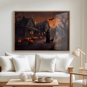 Salem Witch Trial Poster, Halloween Wall Art, Haunted House Print, Spooky Prints, Witch & Cats Wall Art, Dark Academia Artwork,Massachusetts