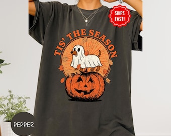 Dachshund Ghost Shirt, Dachshund Gift, Gifts for Dachshund Lover, Halloween Wiener Tee, Dachshund Fall Shirt with Pumpkins, Comfort Colors