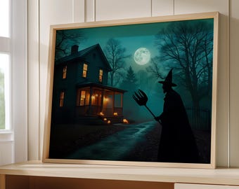 Halloween Poster, Spooky Prints, Halloween Wall Decor, Witchy Wall Art, Haunted House Print, Salem Artwork,Gothic Pumpkin Wall Art,Witch Art