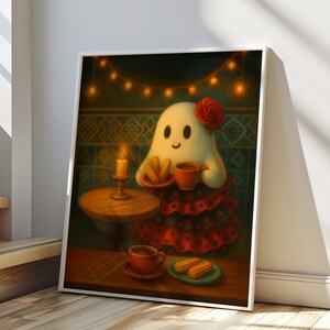 Flamenco Ghost Wall Art, Halloween Poster, Halloween Print, Spooky Home Decor, Vintage Ghost Oil Painting, Halloween Gifts, Spanish Churros