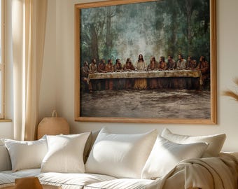 The Last Supper Modern Art,Framed Wall Art, Christian Wall Decor, Bible Renaissance Art,Jesus and Disciples Framed Poster,Oil Painting Print