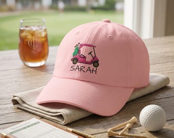 Custom Golf Cart Embroidered Hat, Personalized Name Golf Cap, Trendy Preppy Golf Gift, Golf Lovers Gift, Golf Birthday Gifts for her