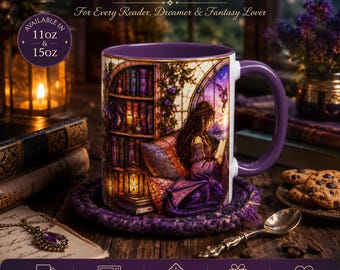 Fantasy Book Lover Mug, Gothic Stained Glass Dragon Mug, Just One More Chapter Coffee Cup, Reader Gift, Booktok Mug, Gift for Bookworm