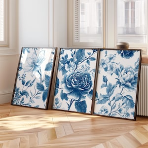 Arte de parede azul chinoiserie, conjunto de estampas florais vintage, arte moderna, arte para impressão, decoração para casa, impressões digitais, presente de inauguração de casa, download instantâneo
