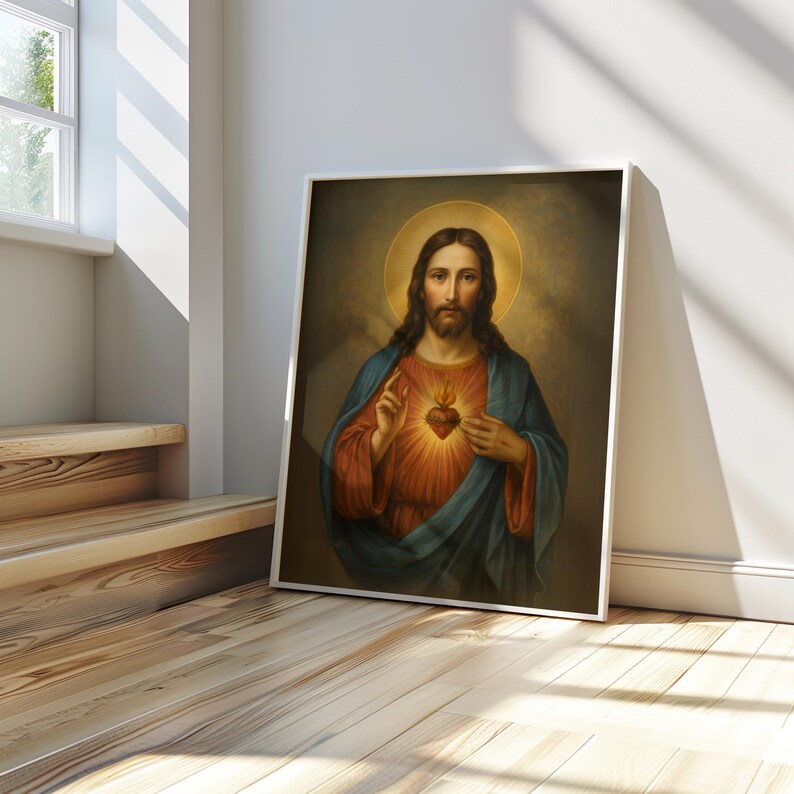 Sacred Heart of Jesus Poster, Catholic Wall Art Print, Christian Religious Decor, Unframed Jesus Print, Housewarming Gift, Jesus Print image 4