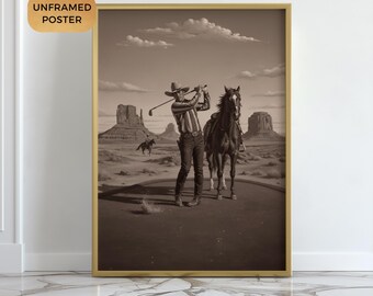 Vintage Cowboy Golf Poster Wall Art, Retro Western Golf Photo, Cowboy Golfer Sports Art Print. Unframed Poster, Golf Prints, Golf Gifts