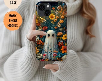 Cute Ghost Phone Case,Spooky Season Phone Case,Phone Case Halloween,Fall Aesthetic Kawaii Halloween,Floral Phone Case, Unique Halloween Case