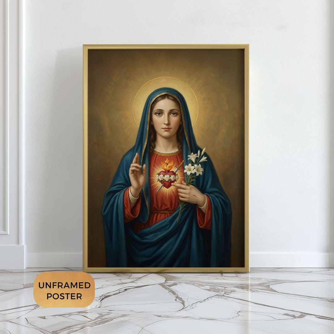 Immaculate Heart of Mary Poster, Catholic Wall Art, Virgin Mary Print ...