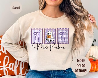 Personalized Teacher Gift,Comfort Colors Trendy Teacher Shirt,Cute Halloween Teacher Tee, Ghost Back to School Sweatshirt,Appreciation Gifts