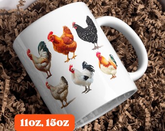 Tazza da caffè rustica con pollaio in stile fattoria, decorazione per cucina in stile cottage di campagna, regalo per amanti degli animali da cortile, regalo per amanti dei polli, regali a tema polli, polli