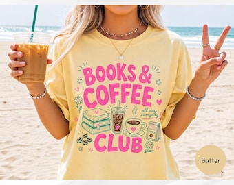 Books & Coffee Club Shirt, Book Lovers Gift, Reading T Shirt, Coffee Lover Gift, Bookworm Tee, Comfort Colors Bookish Shirt, Summer Tee