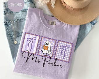 Personalized Teacher Gift,Comfort Colors Trendy Teacher Shirt,Cute Halloween Teacher Tee, Ghost Back to School Sweatshirt,Appreciation Gifts
