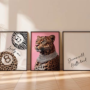 Leopard Wall Art Set,Feeling Lucky Playing Card,Ace of Hearts Print, Animal Prints,Printable Wall Art,8 Lucky Ball Print,Preppy Girly Poster