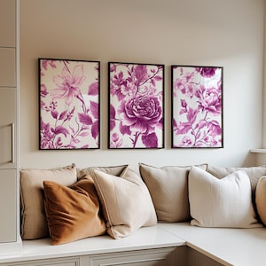Pink Chinoiserie Wall Art, Pink Vintage Floral Print Set, Trendy Art, Printable Art, Pink Room Home Decor, Digital Prints, Instant Download