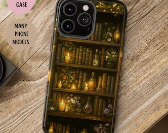 Floral Dark Academia Bookcase Phonecase, Celestial Witchy Bookish Phone Case, Bookcase iPhone Case, Book Shelf Case, Magical Book Phone Case