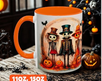 Caneca de esqueleto, xícara de café de Halloween, caneca de época assustadora, xícara de terror, presente para amantes de Halloween, decoração de Halloween, caneca de café de família assustadora, gótica engraçada