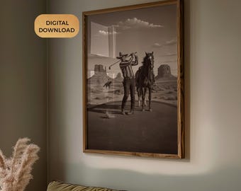 Vintage Cowboy Golf Poster Wall Art, Western Golf Decor Printable, Instant Download Golf Room Art, Rustic Cowboy Sports Print, Sepia Tones