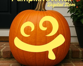 Cute Pumpkin Carving Stencil Smiley Face | Spooky Stencil Patterns pumpkin , home decor DIY Halloween Printable Stencil Easy to use