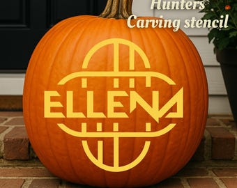 May include: An orange pumpkin with a carved stencil design. The stencil features the name "ELLEN" in a stylized font, with the words "KPop Demon Hunters Carving stencil" above and "Carve your name" below. "Digital Item" is also visible.