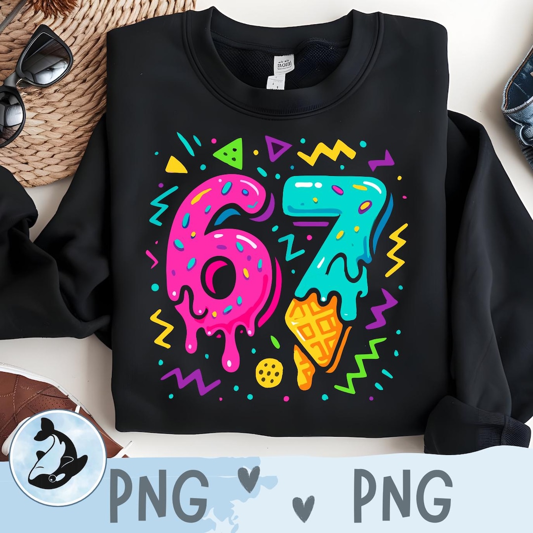 67 Six Seven Funny Meme Ice Cream 67 PNG, Number Clipart, Colorful ...