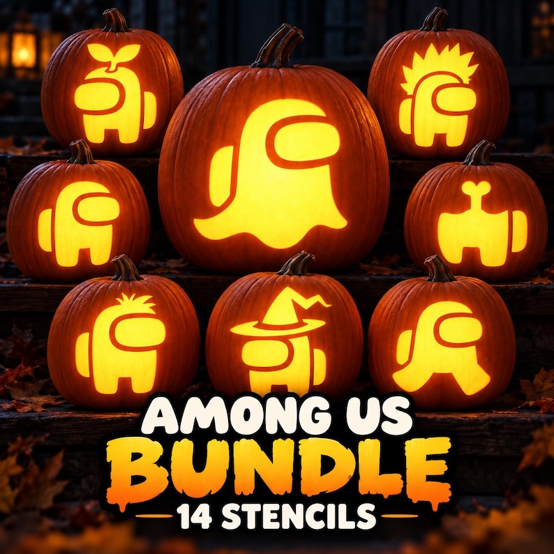 Among Us Pumpkin Stencil Bundle | 14 Cute & Funny Crewmate Carving ...
