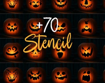 Más de 70 plantillas para tallar calabazas de Halloween (paquete completo), plantillas para tallar calabazas de Halloween, patrones espeluznantes, plantillas para tallar calabazas