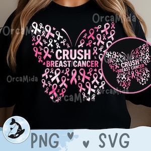 Crush Breast Cancer PNG | butterfly ribbons svg Sublimation | Breast Cancer Awareness Digital Design