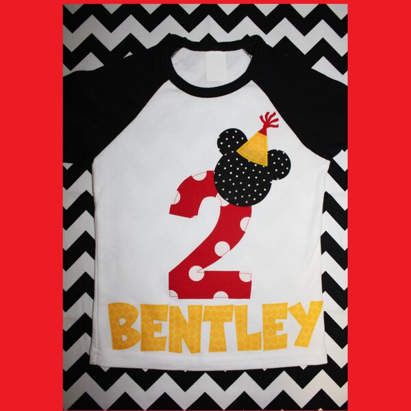 Mickey Mouse Birthday Shirt on baseball style raglan tee