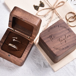 Personalized Wooden Wedding Ring Box,Custom Engraved Engagement Proposal Holder,Wedding Double Slot Ring Bearer Box,Bridal Gift For Her