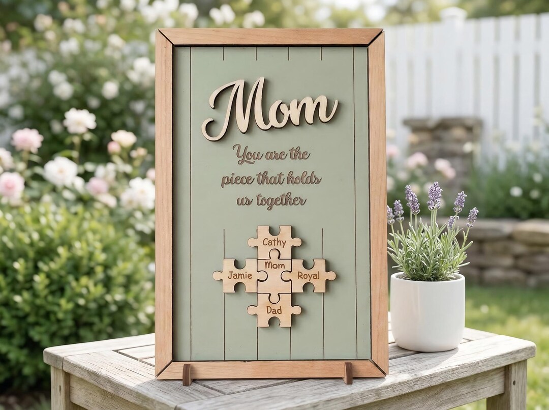 Personalized Mothers Day Gift for Mom, Custom Puzzle Piece Wood Sign ...