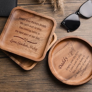 Bandeja de manobrista personalizada para o pai, bandeja de mesa personalizada gravada "Empty your Pockets Daddy", presentes de aniversário para o pai, bandeja para chaves gravada, bandeja personalizada para o pai
