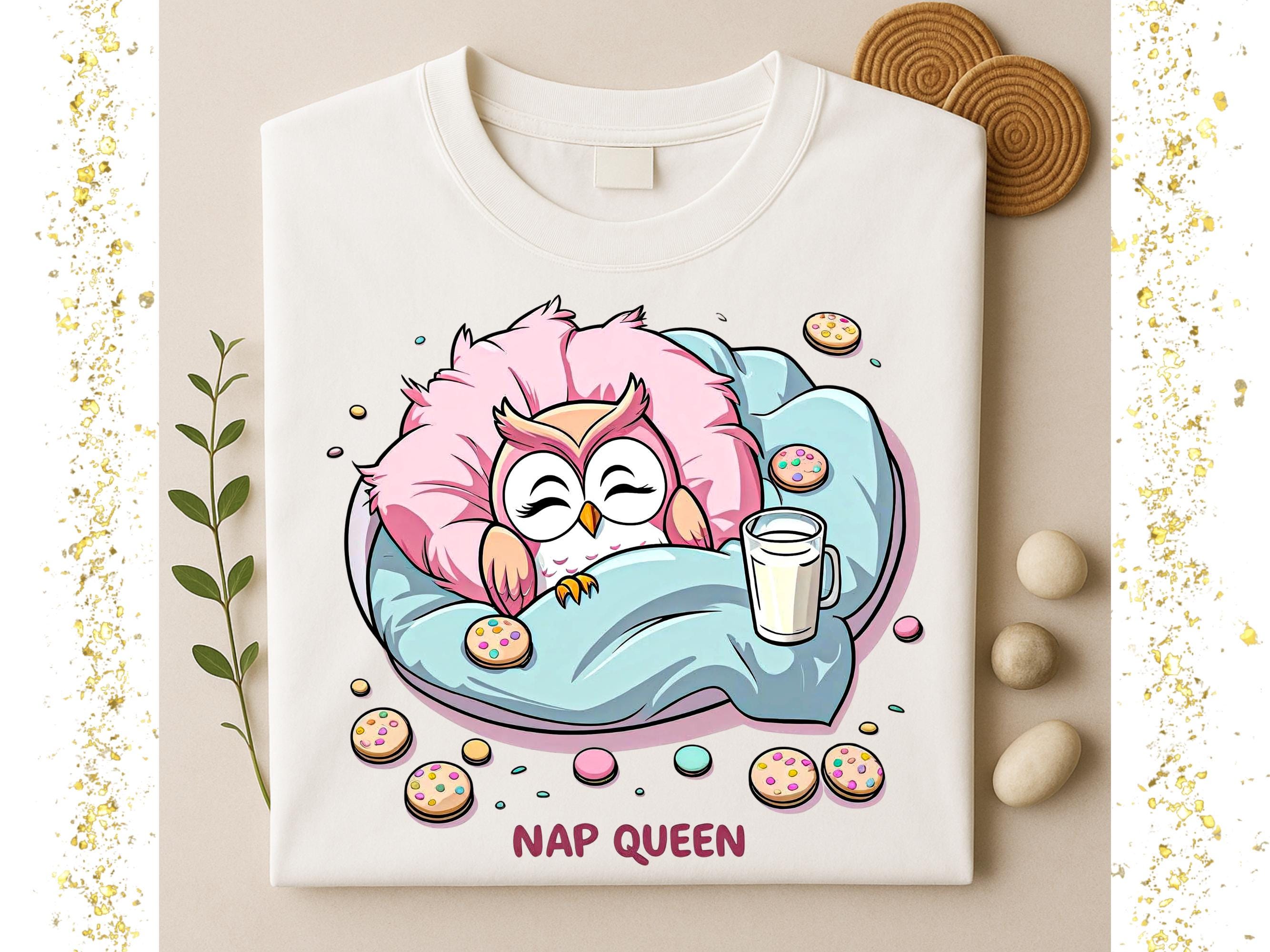 Nap Queen Owl T-Shirt | Cute Sleepy Bird Graphic Tee | Funny Lazy Day Shirt | Cozy Relaxation Gift f