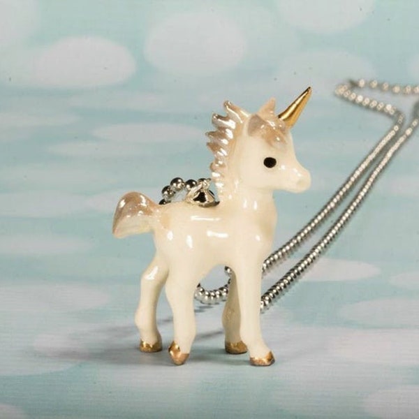 Unicorn Necklace - Hand Painted Unicorn Jewelry - Silver Chain -Fantasy Unicorn  - Whimsical Animal Necklace  Unicorn Pendant Necklace Charm