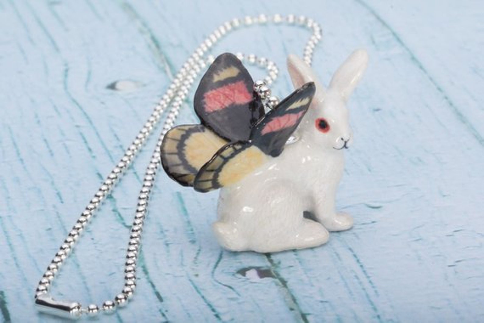 Winged Rabbit Necklace Hand Painted Rabbit Jewelry Silver Etsy