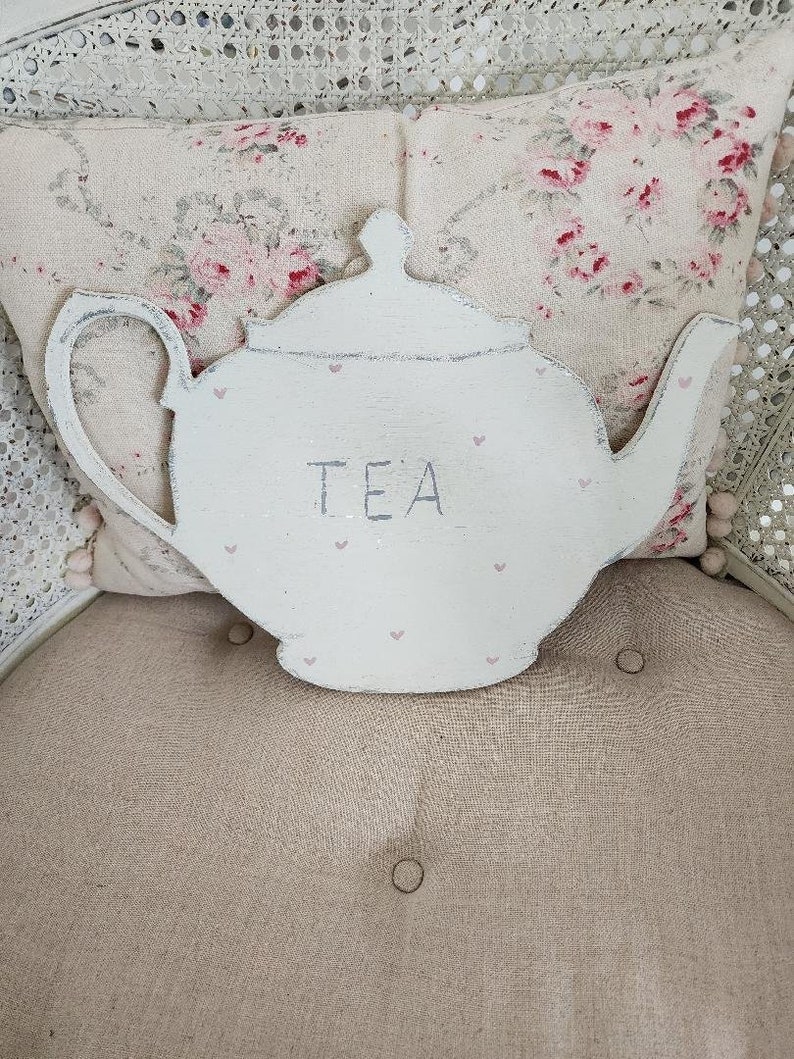 Wall Decor Tea Pot ...Shabby Chic Tea Party...Wood Sign Tea Pot image 1