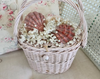 Roze Vintage Seashell portemonnee... Rieten handtas